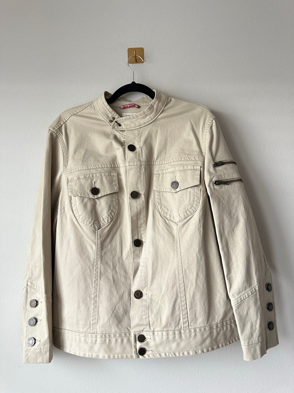Vintage Y2K Tommy Hilfiger Utility Jacket Size 16 Khaki Stretch Zip Sleeve